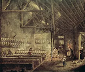 Workroom: Interior of a cellar. French School. 18th c