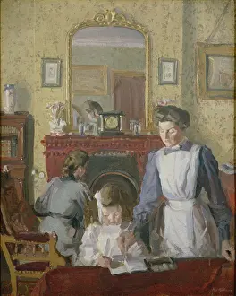 Gillman: Interior ' with child reading book at table