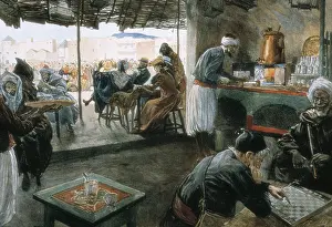 Maghrib: Interior of a coffee in a city of Morocco. 20th