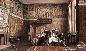 Begun: Interior of Haddon Hall by John Laslett Pott (1837-1901)