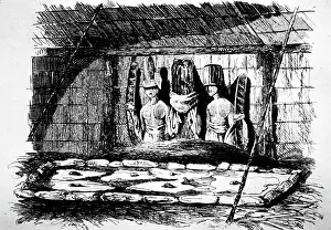 1751: Interior of a Hawaiian native funerary hut during