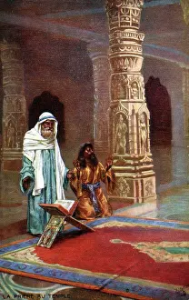 Devotee: Interior of a Hindu Temple, India with Priest and Devotee