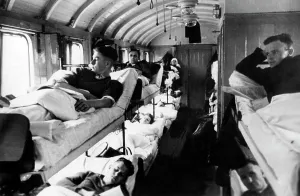 Convalescence: The interior of a hospital train, 1940