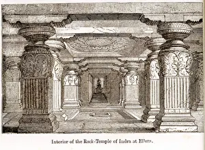 Ellora: Interior Indra Sabha rock-cut temple, Ellora, India