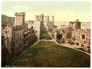 Caernarfon: Interior, looking east, Carnarvon Castle (i.e. Caernarfon)