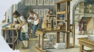 Econ Mica: Interior of a printing press in the early modern