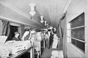 Sorted: Interior of a sorting car on a newspaper express train