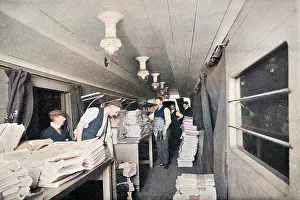 Sorted: Interior of a sorting car on a newspaper express train