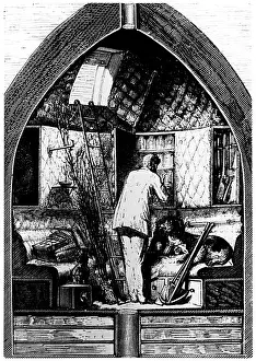 Lune: Interior of the space capsule. From Jules Verne