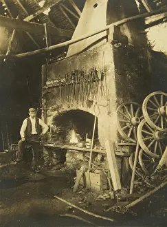 Blacksmithing: Interior view of a carriage blacksmith in