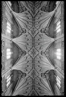 Edington: Interior view of the cathedral, focusing on the nave ceiling