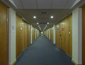 Oppressive: Interior view of the town hall, looking along a corridor