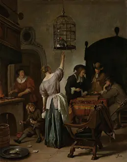 20 40: Interior with a Woman Feeding a Parrot