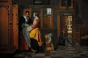 Chores: Interior with Women beside a Linen Cupboard, 1663, by Pieter