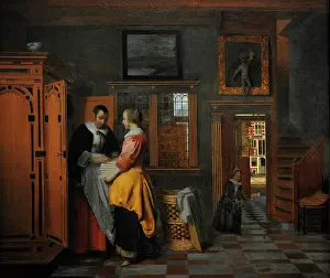 Chores: Interior with Women beside a Linen Cupboard, 1663, by Pieter