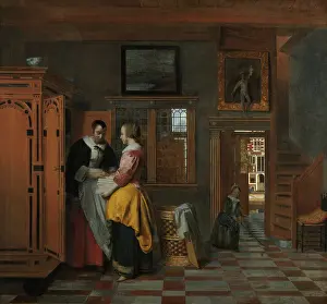 Coiffured: Interior with Women Beside a Linen Cupboard