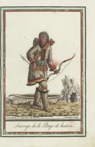 Kayak: Inuit man of Hudson Bay with canoe