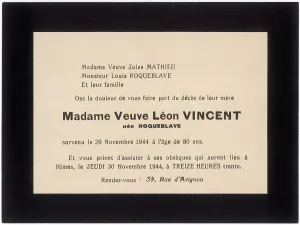 Veuve: INVITATION TO FUNERAL