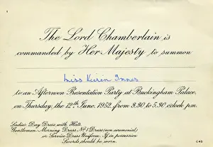 Invitation to be presented at Buckingham Palace 1952
