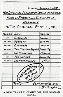 Invoice: An invoice for Kaiser Wilhlem II, 1915