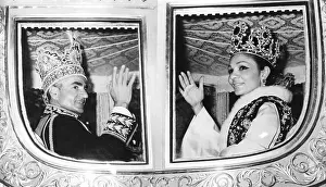 Iranians: Iran the Shah of Iran and Empress Farah wave from