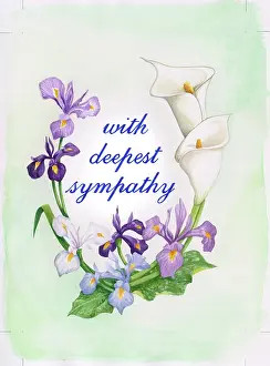 Sympathy: Irises and Lilies with'With Deepest Sympathy