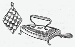 Ironing: Iron, stand and holder, 1888