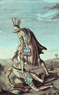 Confederacy: Iroquois Warrior Scalping Enemy, 1814