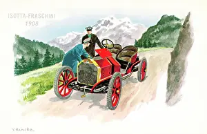 Isotta: Isotta Fraschini car on a postcard