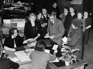 Rationed: Issuing cloth coupons in Berlin, 1940