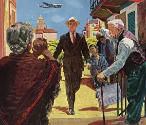 Cowillustration: Italian Family Greets returning Son