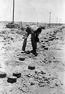 Explosives: Italian sapper clearing British mines, Mersa Matruh, 1942 (b