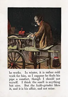 Hangs: Itinerant Knife Grinder sharpening blade by turning