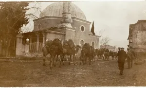 Smyrne: Izmir, Turkey - Camel Train passes Mosque