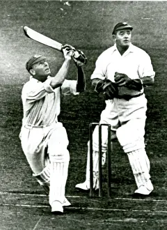Batsmen: Jack Hobbs hitting a boundary for Surrey against Yorkshire