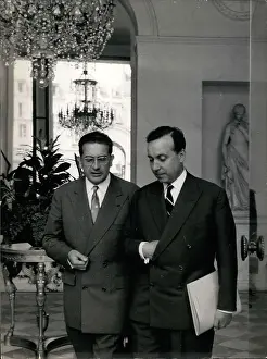 Soustelle: Jacques Soustelle and Michel Debre in Elysee Palace, Paris