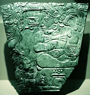Artefact: Jade plaque showing Mayan king seated