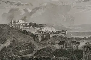 Ramparts: Jaffa. General view of the city. Engraving by Ransonnette