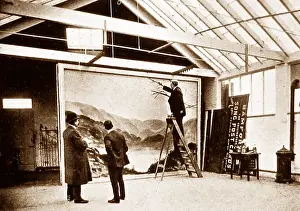 Holmfirth: James Bamforth painting a backdrop at Bamforth's