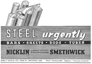 Smethwick: James Nicklin Ltd. Smethwick. Aeroplane Steels