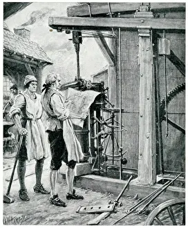 Watt: James Watt, Scottish engineer, at work on the steam engine