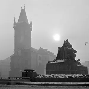 Jiri: Jan Hus memorial covered by snow