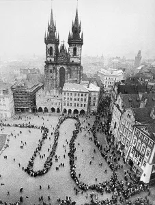 Normalization: Jan Palach - last respects - Old Town Square - line