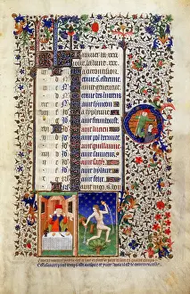 Bedford: January: Man feasting (Janus). Janus (two-faced