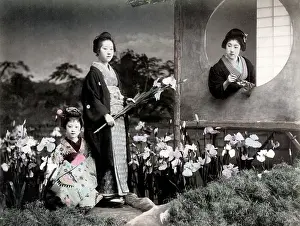 Geishas: Japan - geishas with iris flowers
