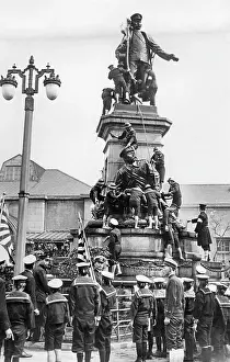 Scrub: Japanese cadets cleaning a statue, 1932