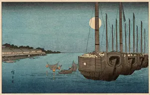 Anchored: Japanese harbour at night