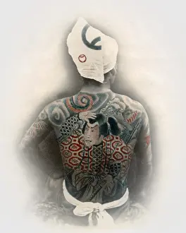 Tattooed: Japanese man with tattooed back