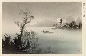 Gloomy: Japanese river scene with boat