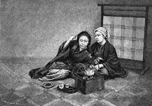 Xylography: Japanese tea drinking